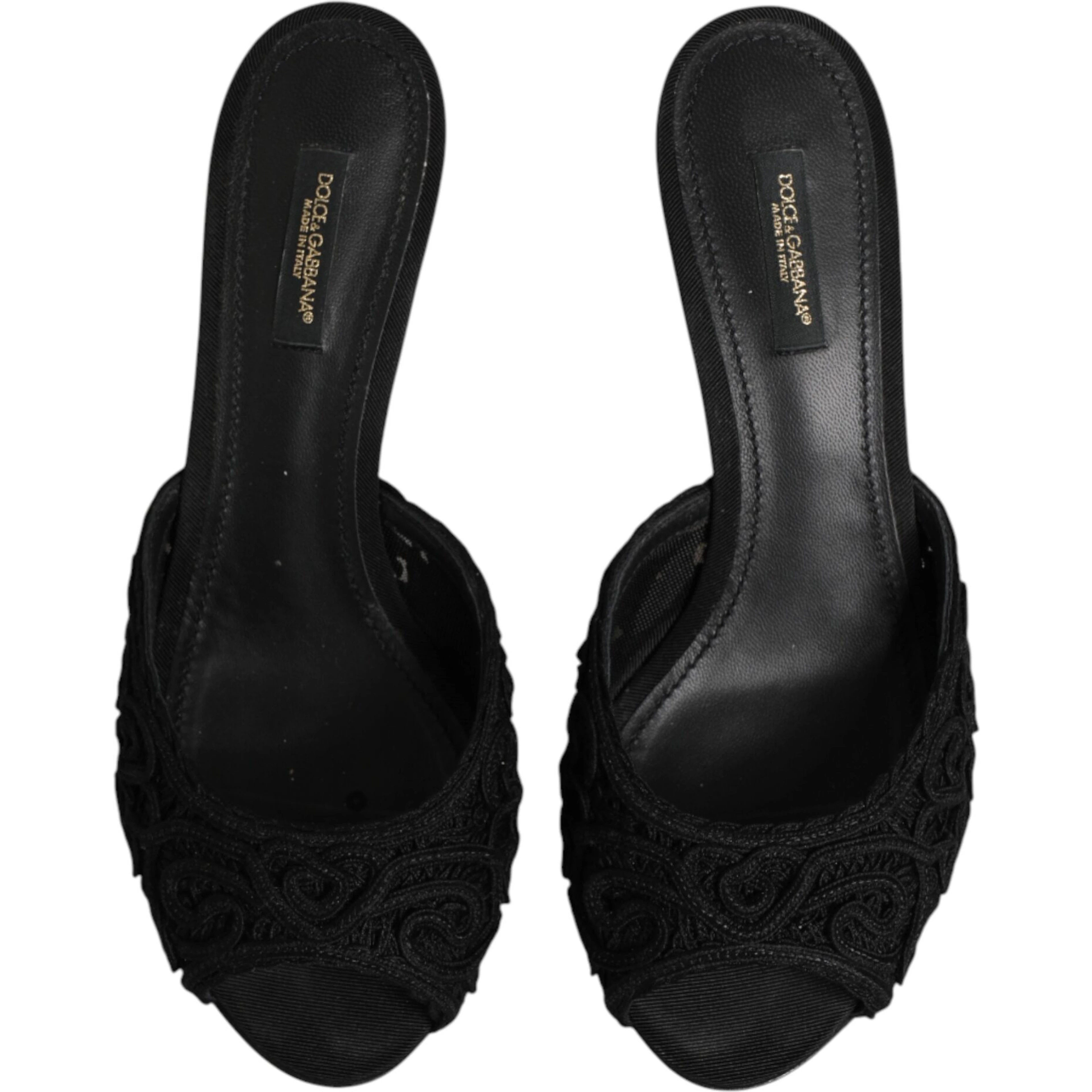 Black Embroidered Slip On Heels Slides Shoes