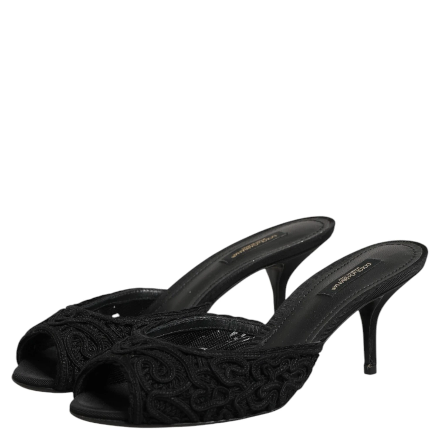 Black Embroidered Slip On Heels Slides Shoes