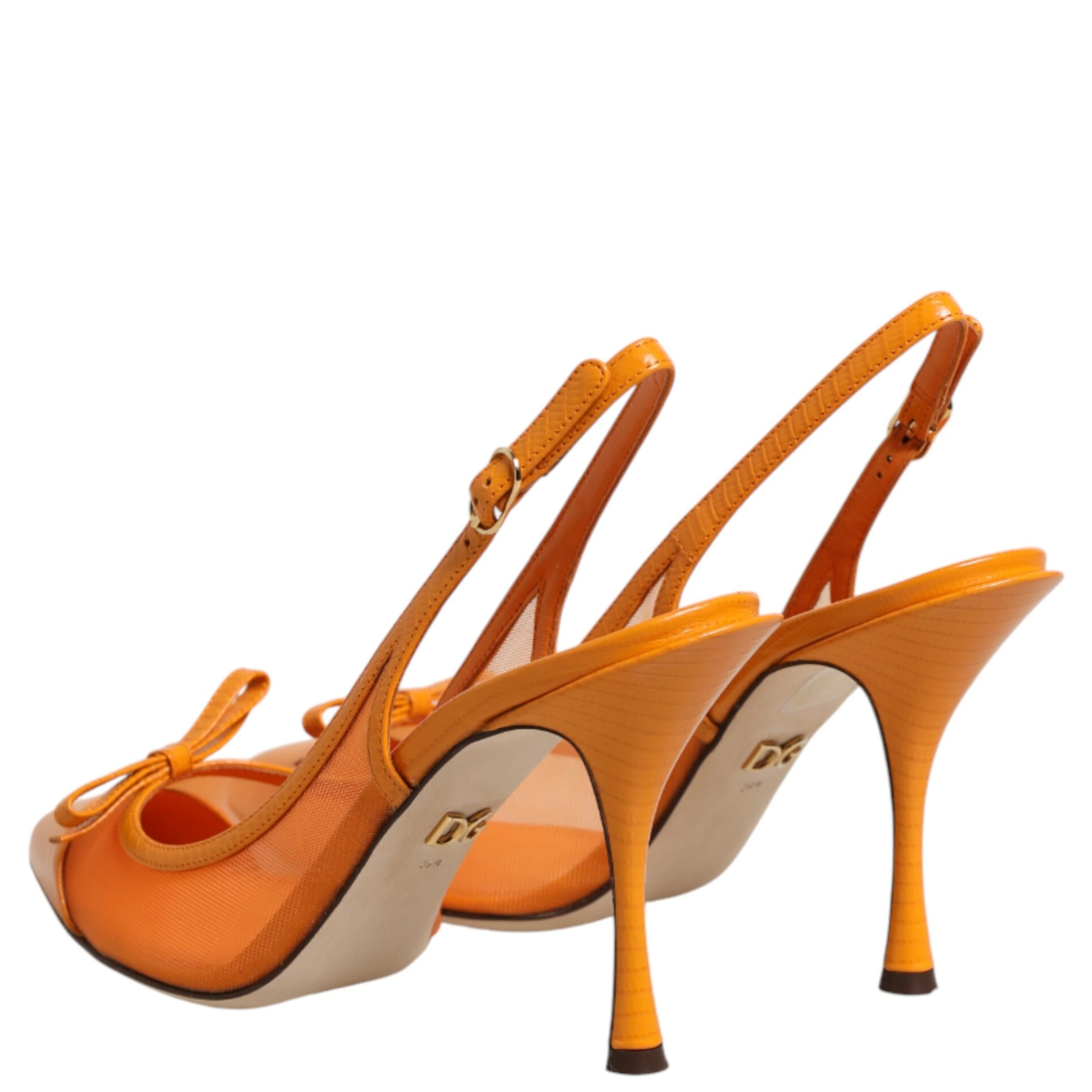 Orange Leather Mesh Heels Slingback Shoes