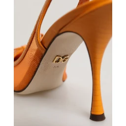 Orange Leather Mesh Heels Slingback  Shoes