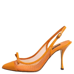 Orange Leather Mesh Heels Slingback  Shoes