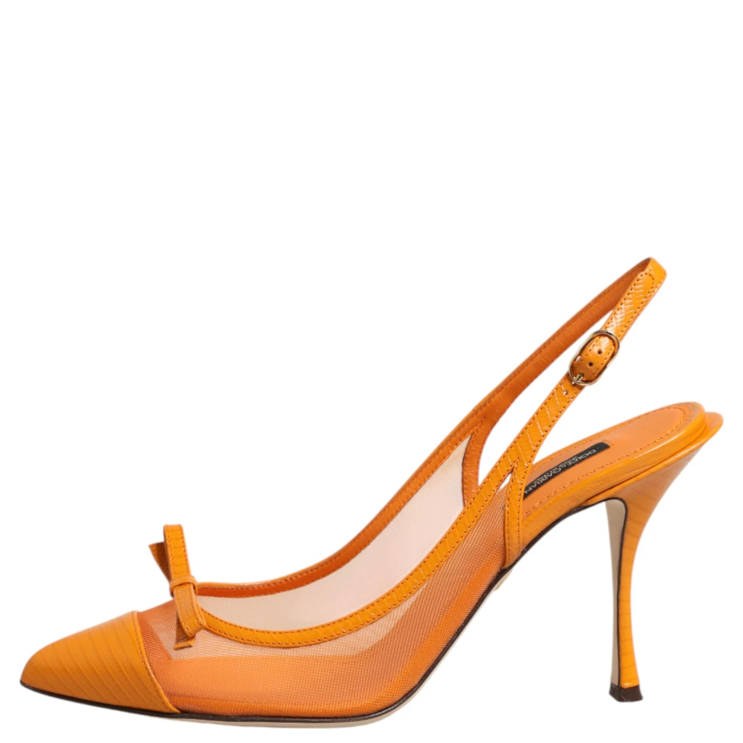 Orange Leather Mesh Heels Slingback Shoes