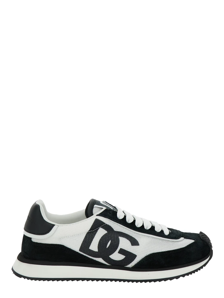 DG Cushion White and Black Low Top Sneakers with Logo Print in Mixed Materials Woman