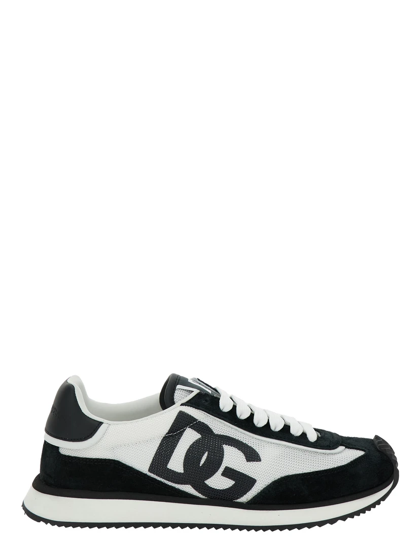 DG Cushion White and Black Low Top Sneakers with Logo Print in Mixed Materials Woman