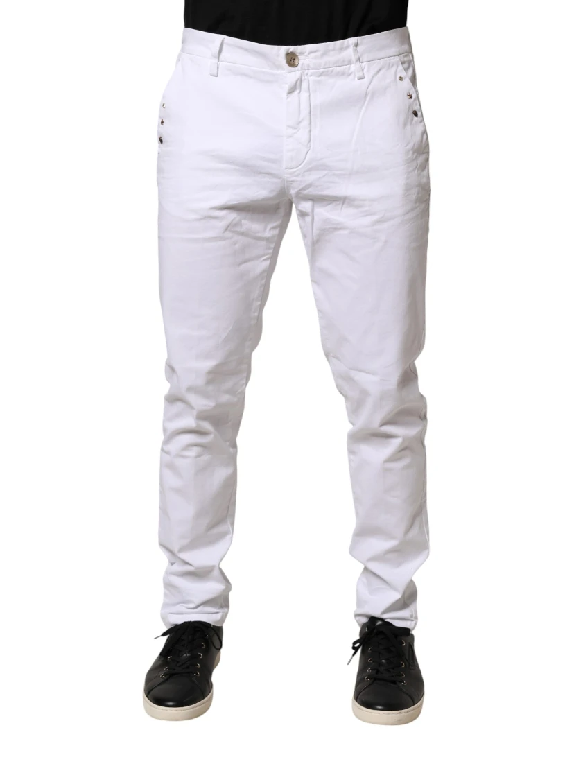 White Skinny Fit Mid Waist Men Chino Trouser Pants