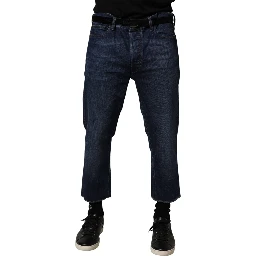 Blue Mid Waist Cotton Men Cropped Denim Jeans