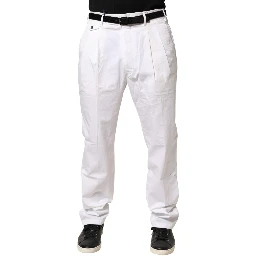 White Cotton Stretch Tapered Mid Waist Chino Pants