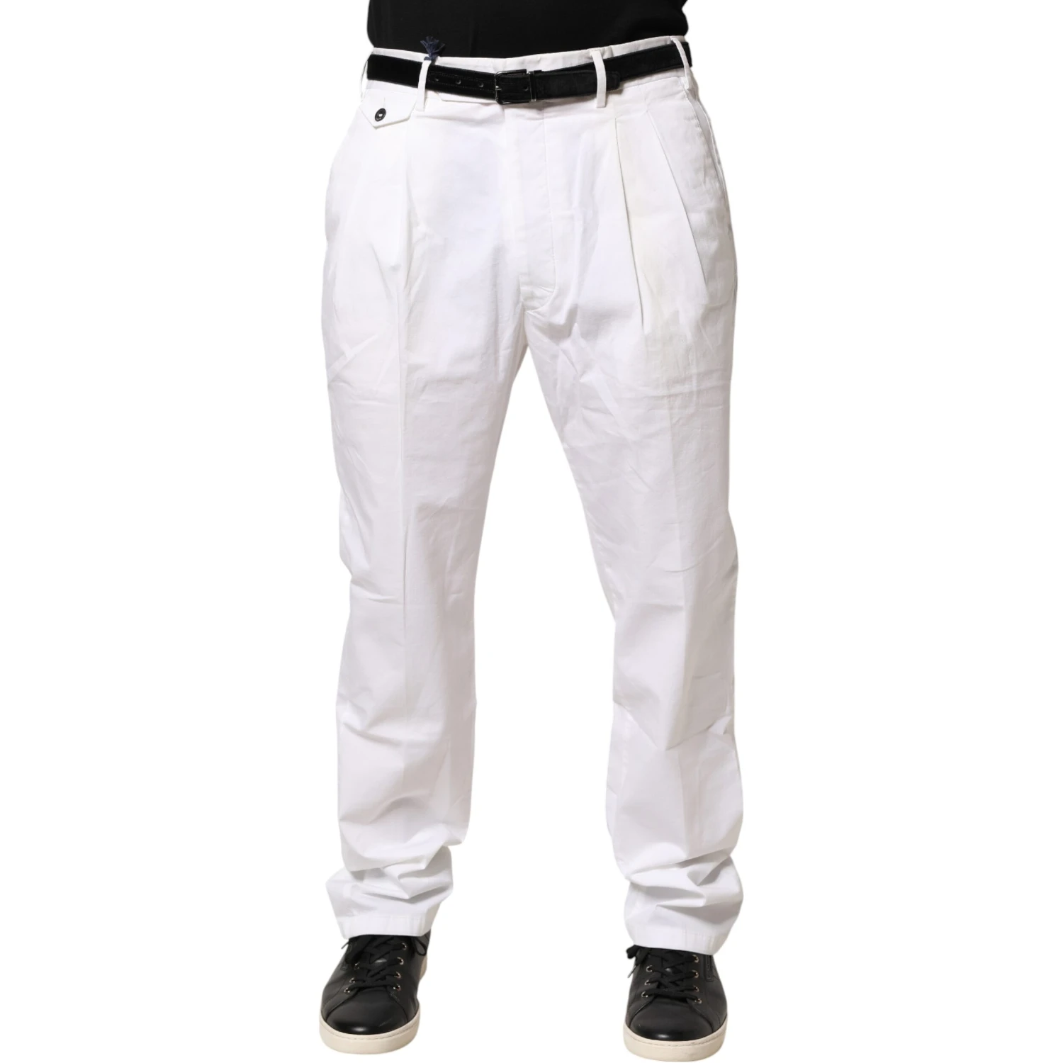 White Cotton Stretch Tapered Mid Waist Chino Pants