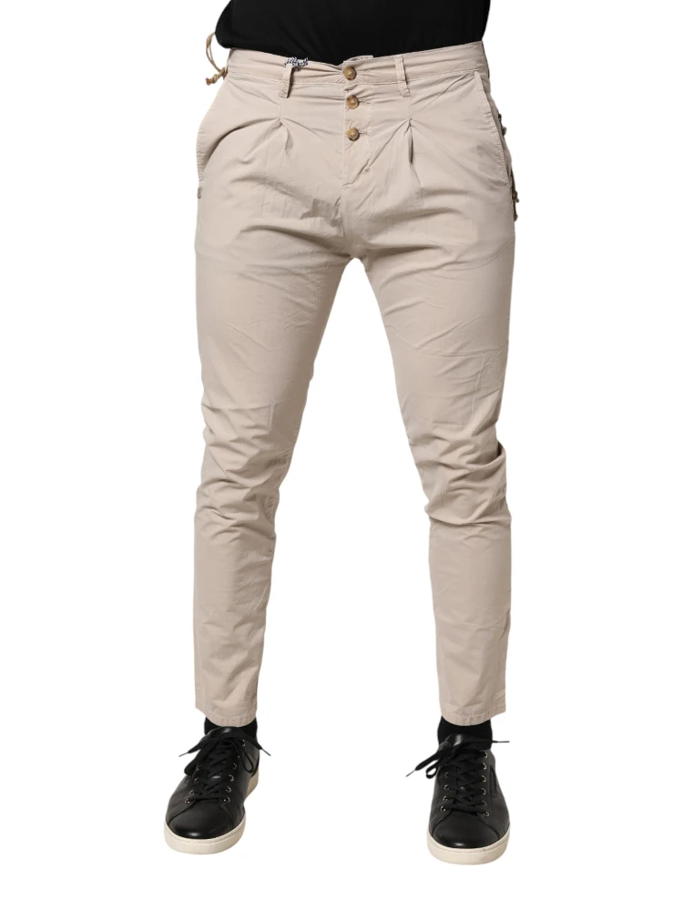Beige Cotton Stretch Slim Fit Denim Jeans