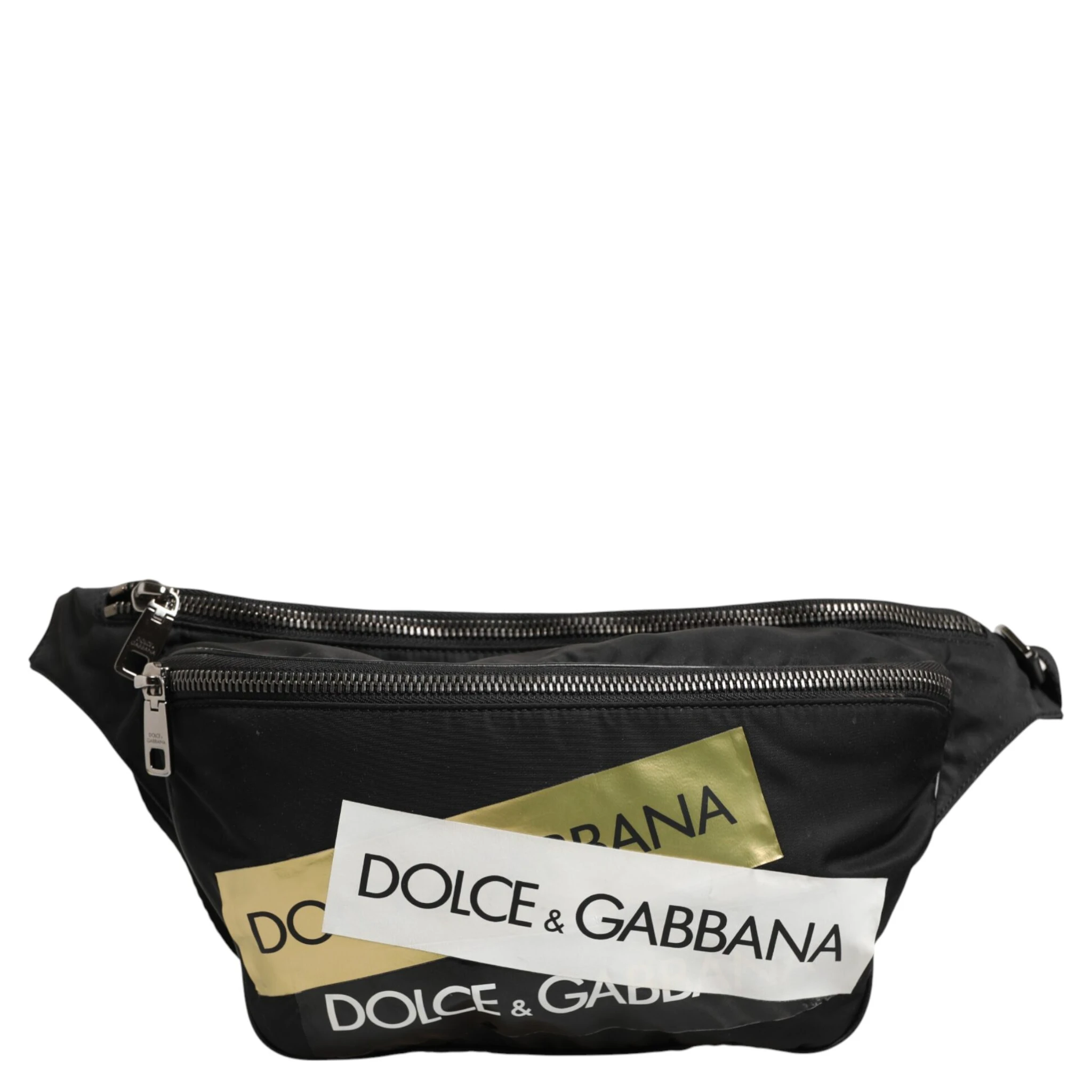 Black Logo Tape Print Waist Fanny Pack Men's Borse Bag