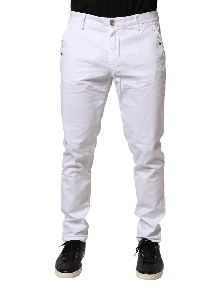 White Skinny Fit Mid Waist Men Chino Trouser Pants alternative