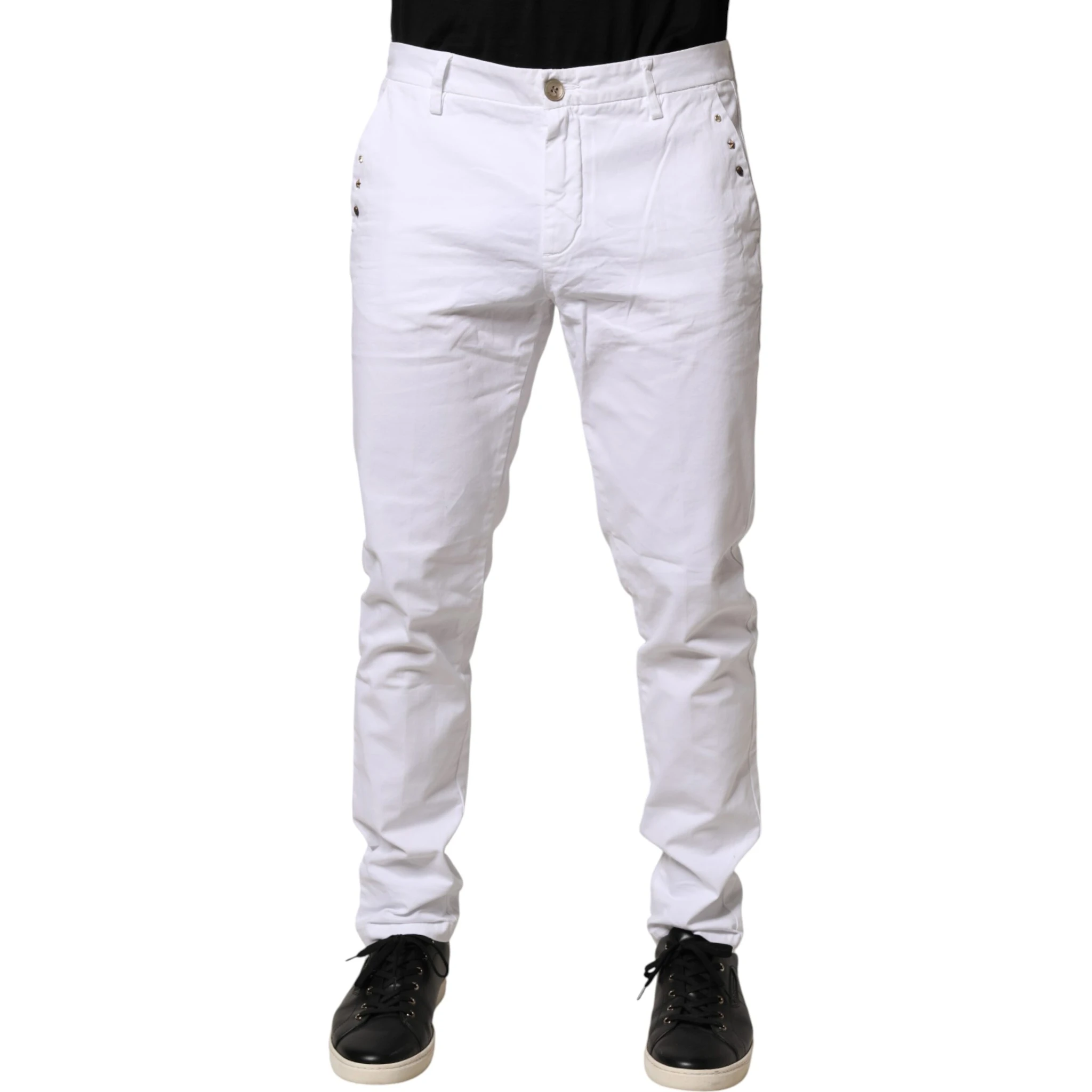 White Skinny Fit Mid Waist Men Chino Trouser Pants