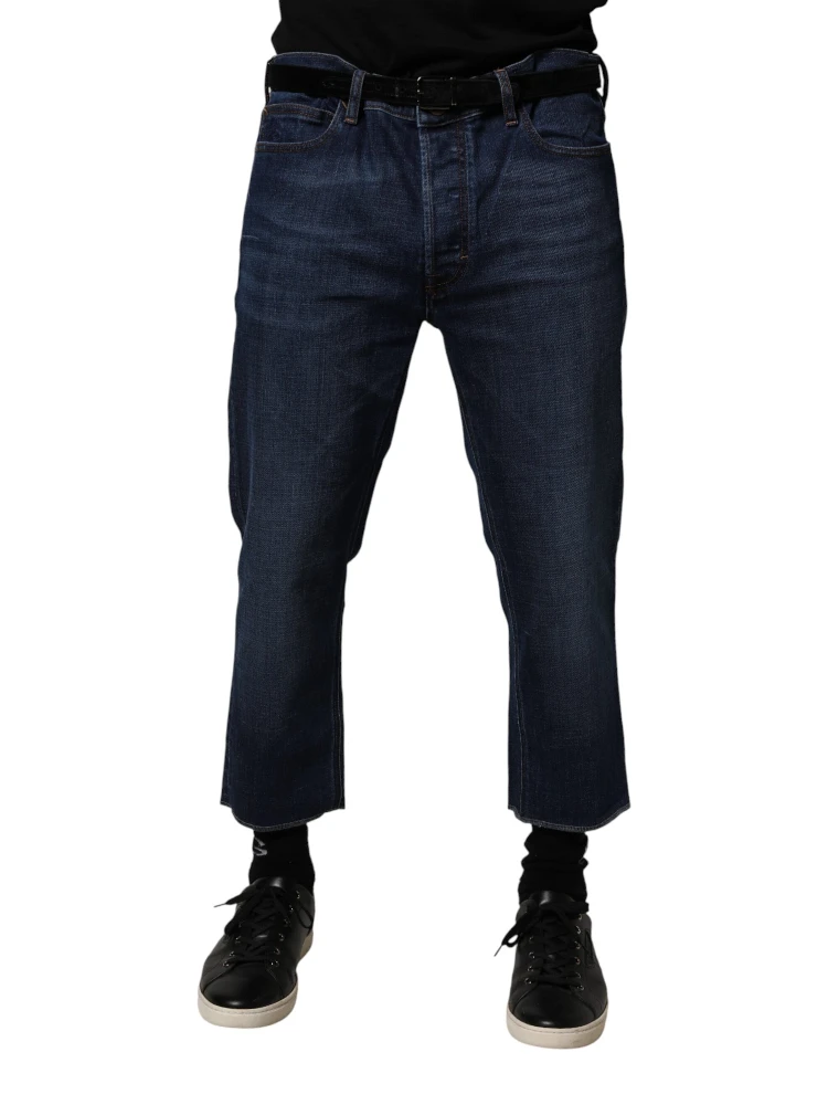Blue Mid Waist Cotton Men Cropped Denim Jeans alternative