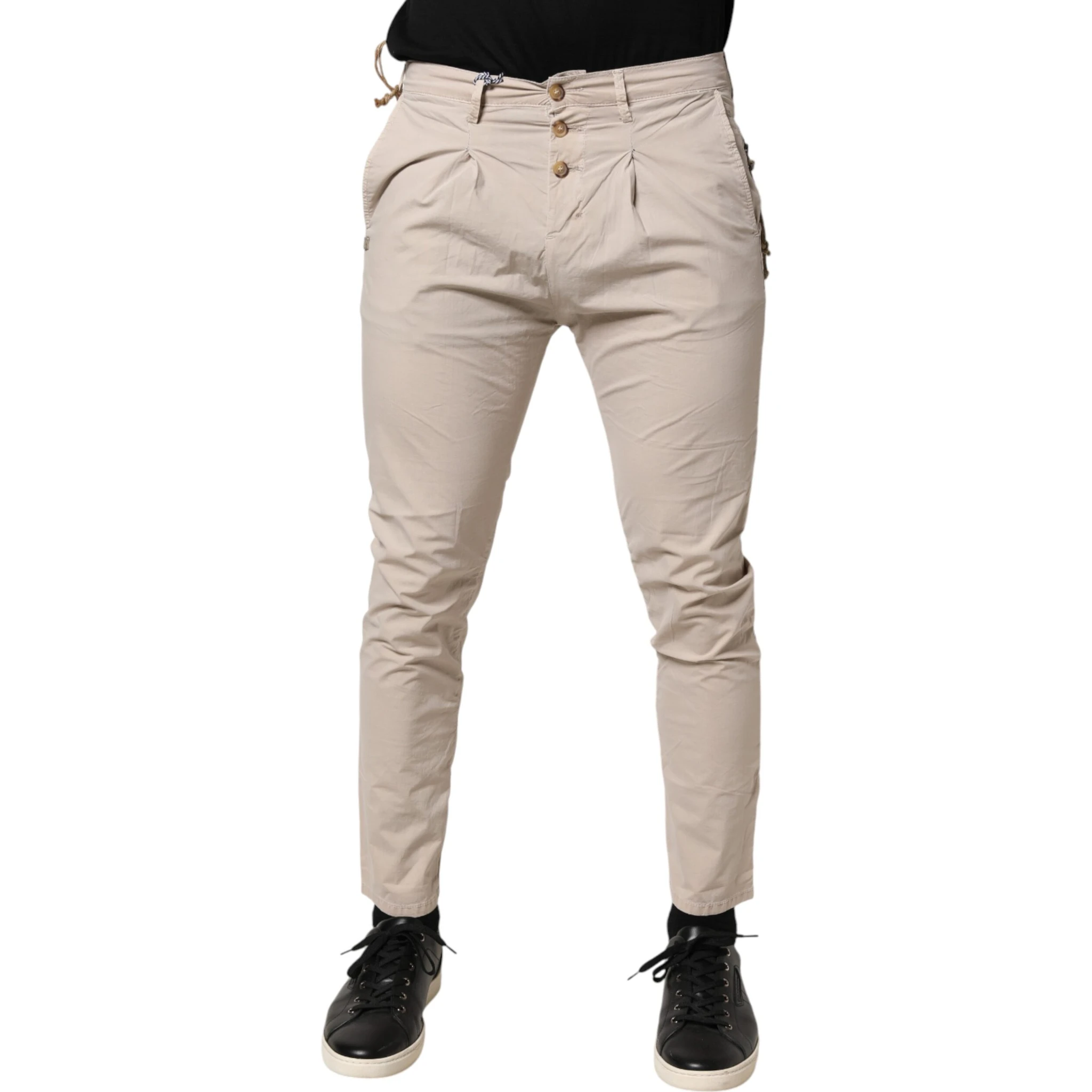 Beige Cotton Stretch Slim Fit Denim Jeans