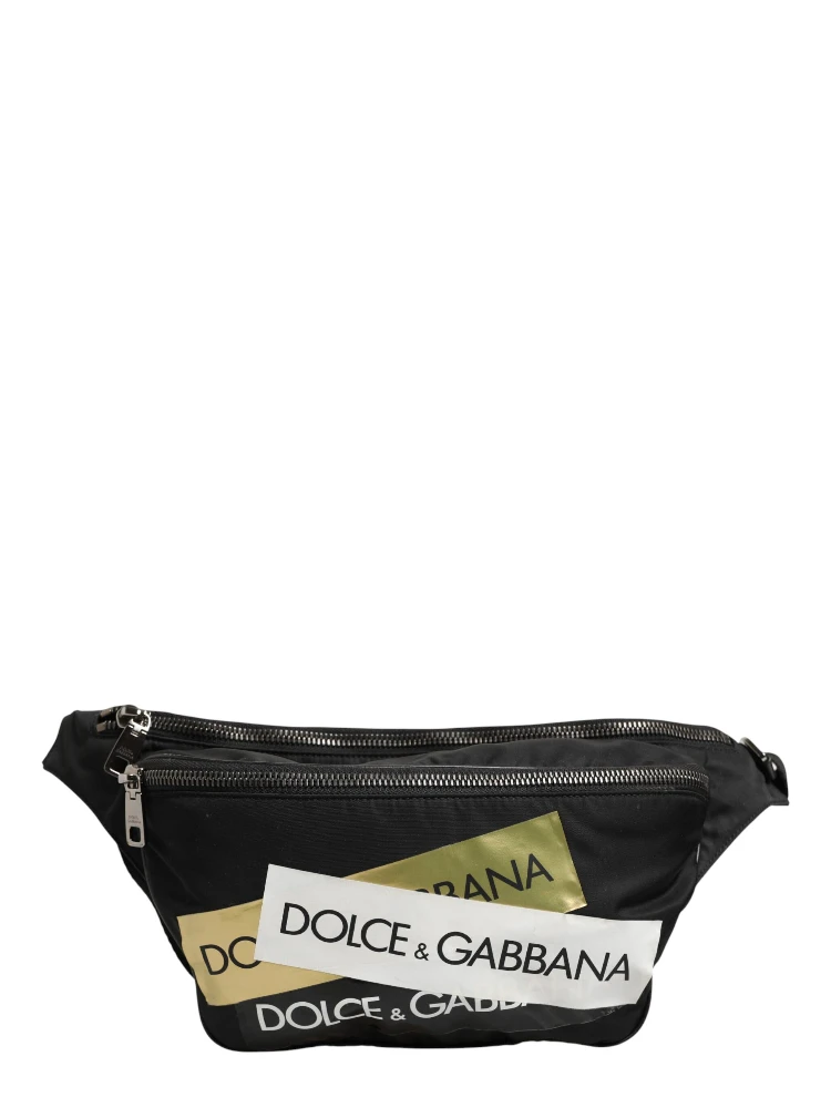Black Logo Tape Print Waist Fanny Pack Men's Borse Bag alternative