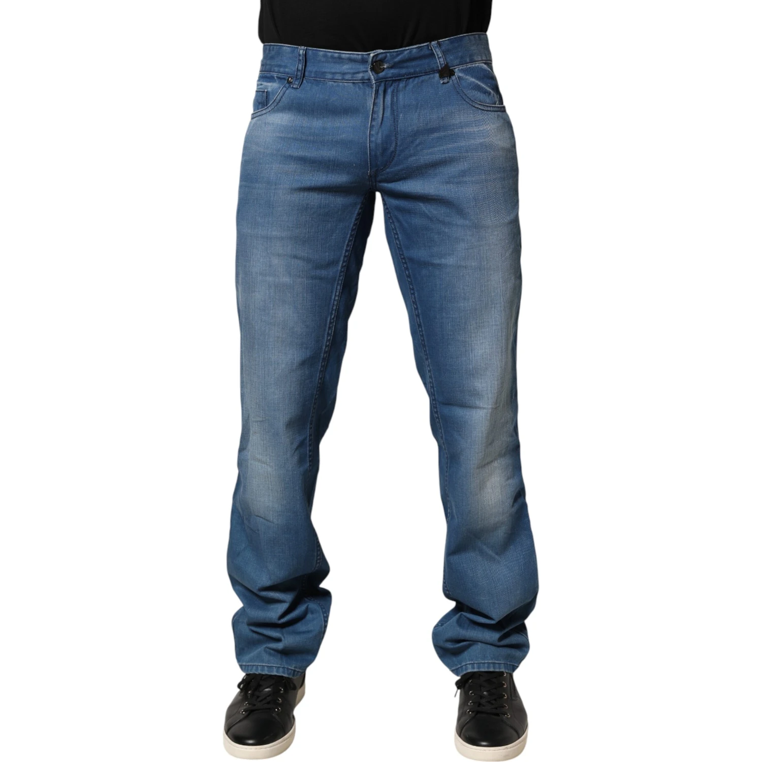 Blue Washed Cotton Regular Fit Men Denim Trouser Jeans