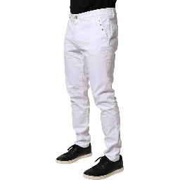 White Skinny Fit Mid Waist Men Chino Trouser Pants