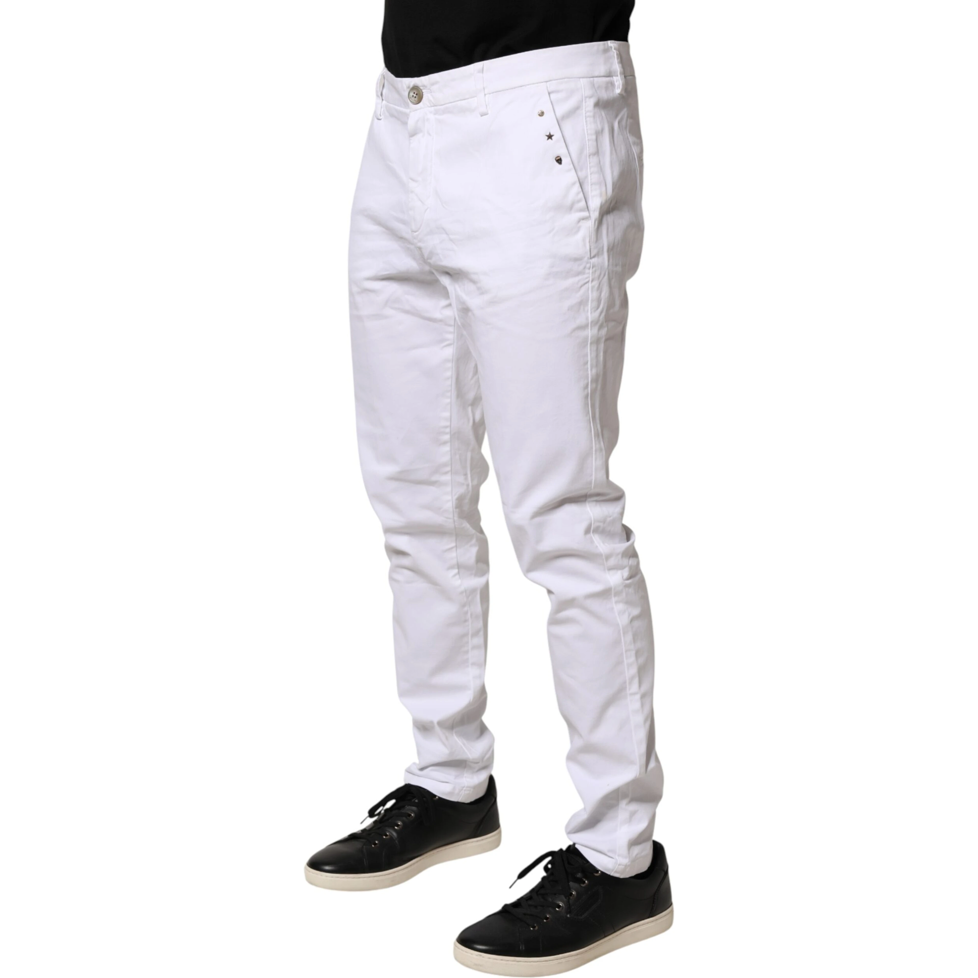 White Skinny Fit Mid Waist Men Chino Trouser Pants