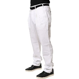 White Cotton Stretch Tapered Mid Waist Chino Pants