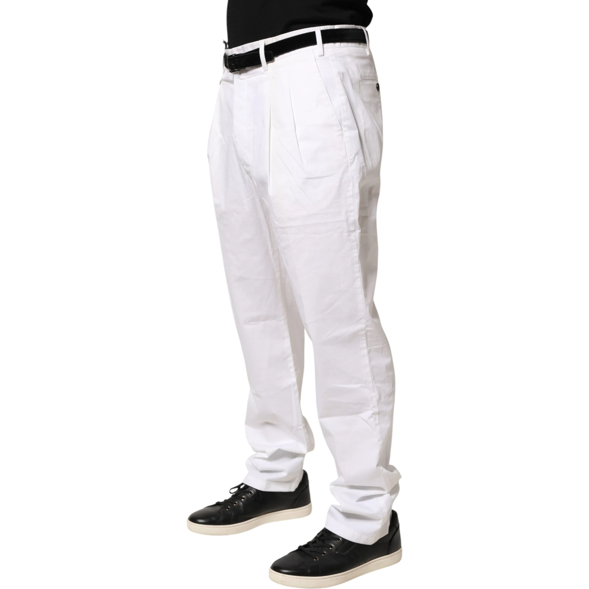 White Cotton Stretch Tapered Mid Waist Chino Pants