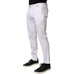 White Cotton Skinny Fit Mid Waist Denim Trouser Jeans