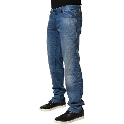 Blue Washed Cotton Regular Fit Men Denim Trouser Jeans