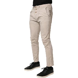 Beige Cotton Stretch Slim Fit Denim Jeans