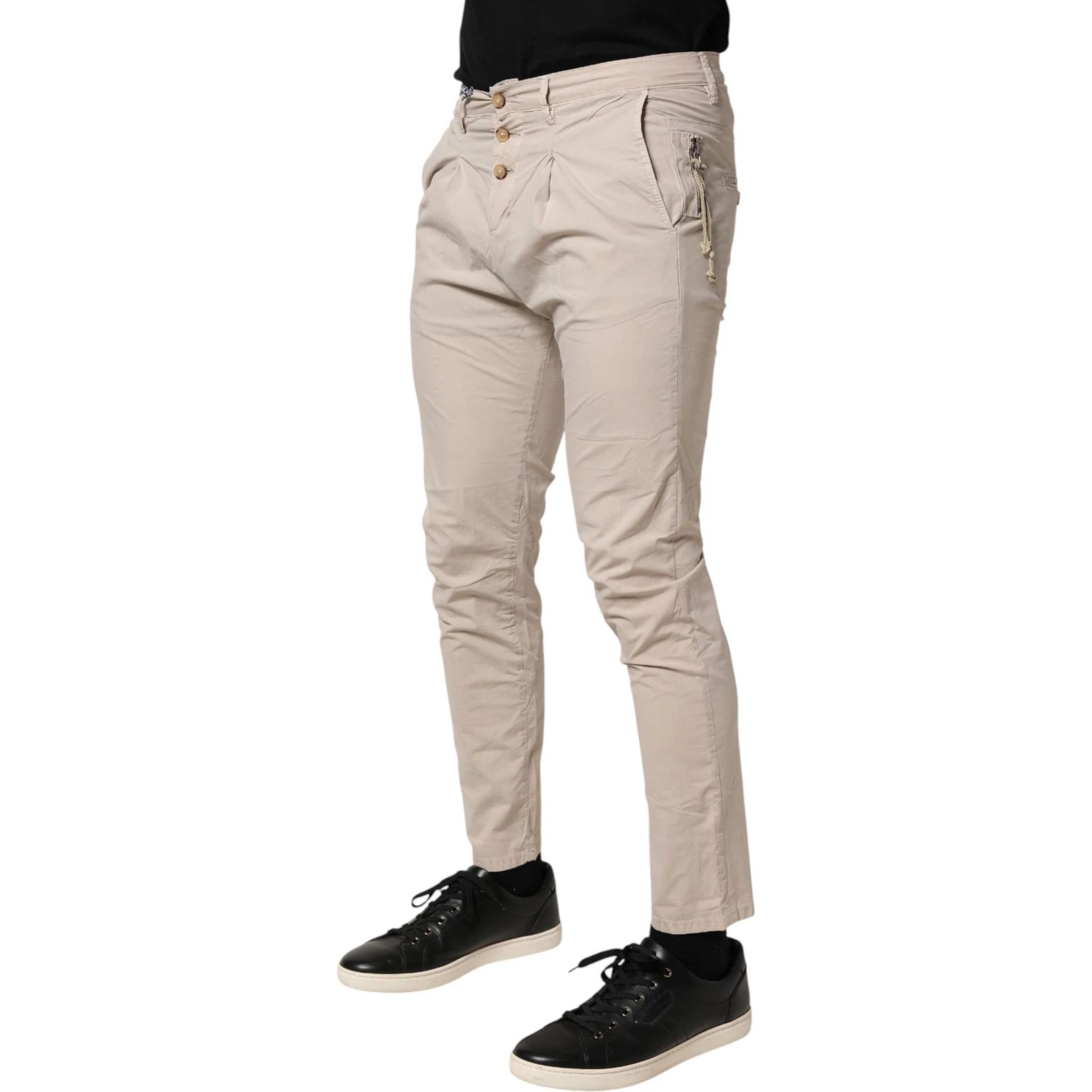 Beige Cotton Stretch Slim Fit Denim Jeans
