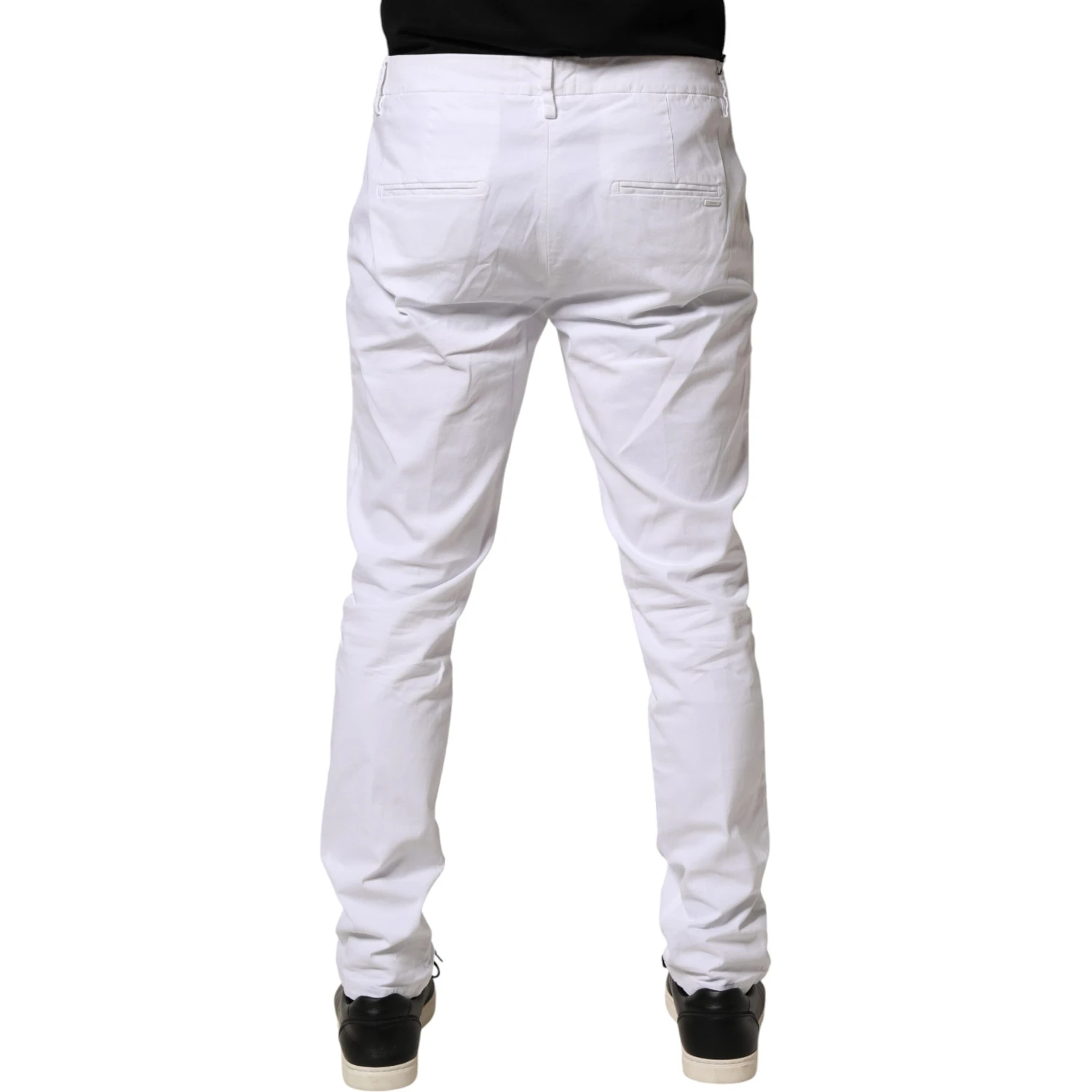 White Skinny Fit Mid Waist Men Chino Trouser Pants