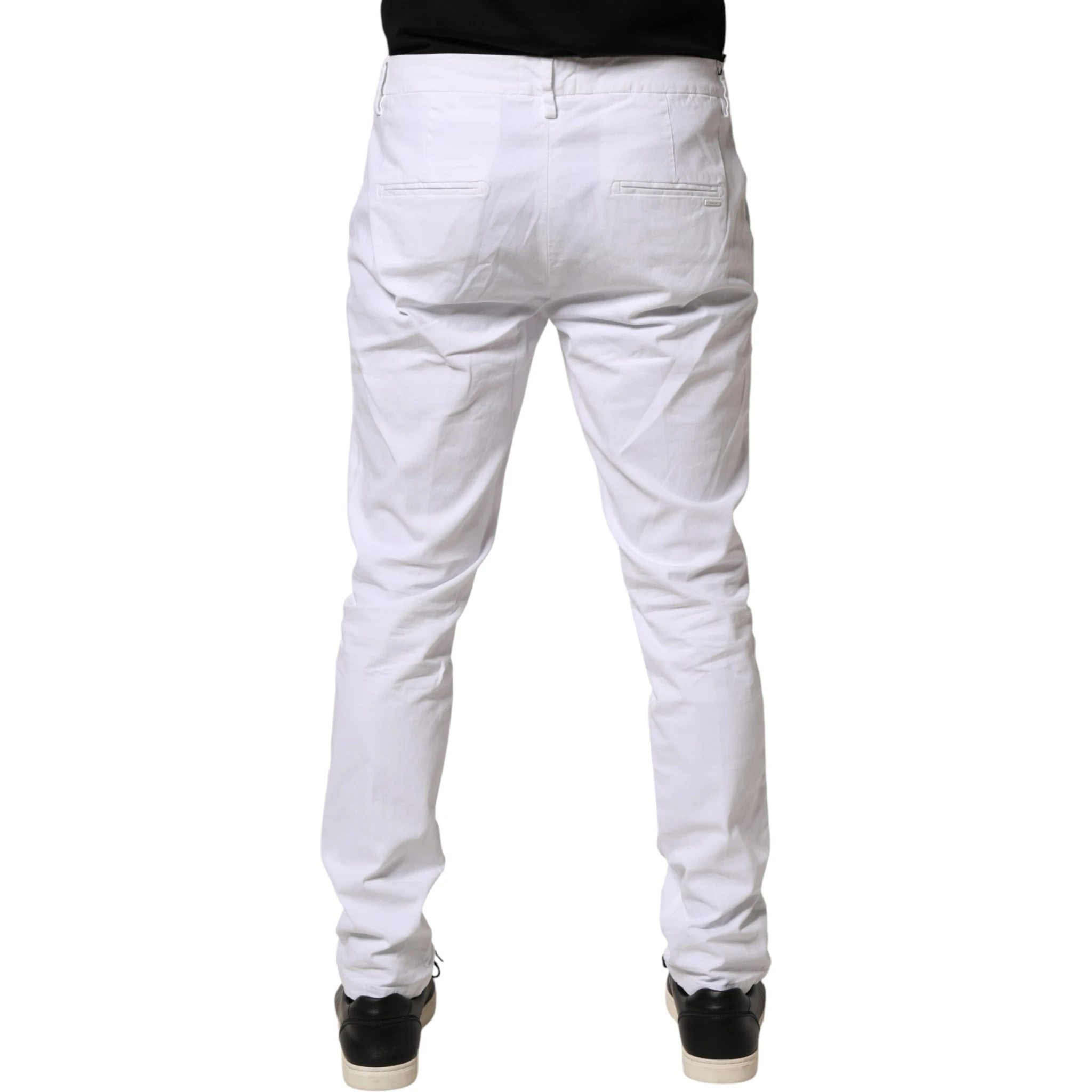 White Skinny Fit Mid Waist Men Chino Trouser Pants