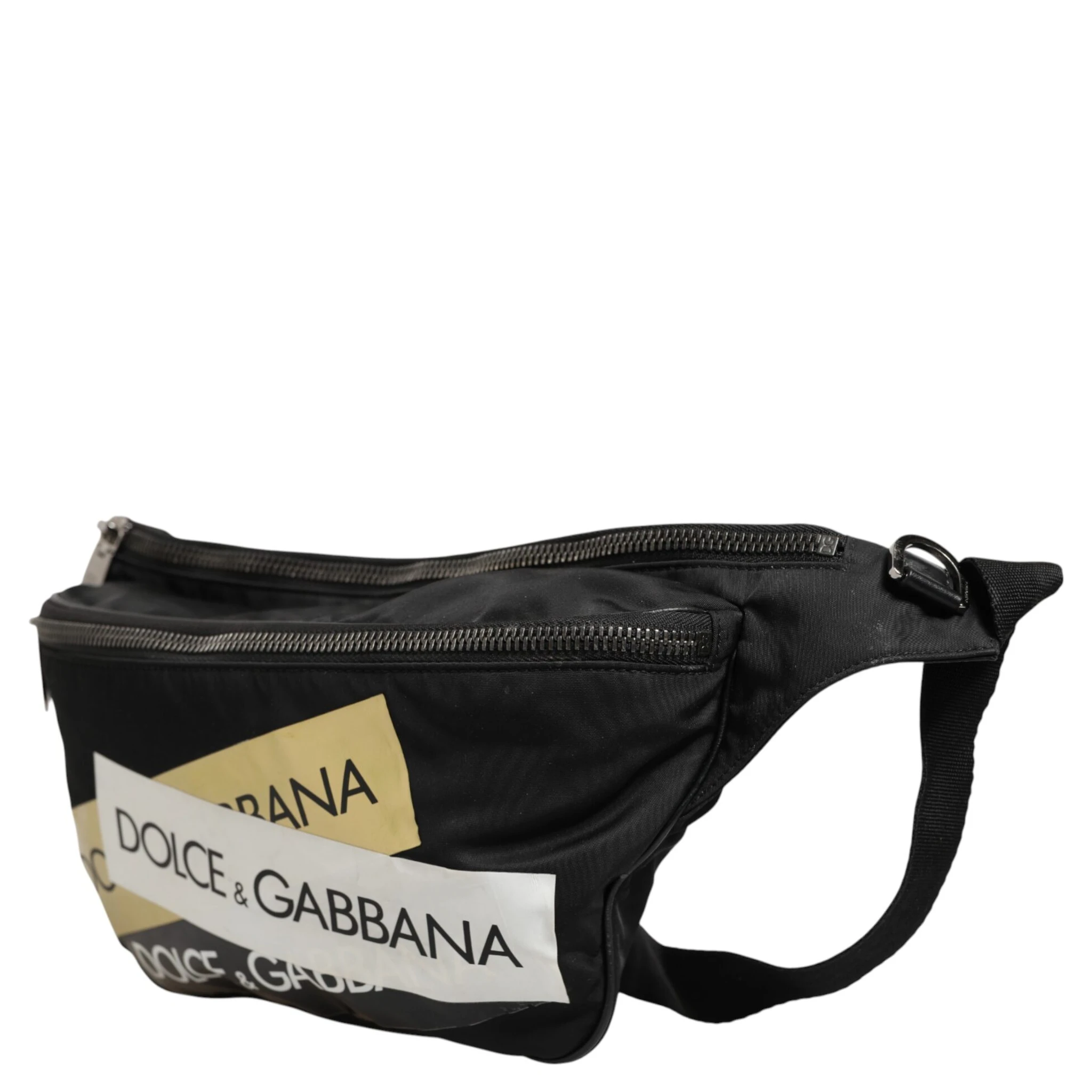 Black Logo Tape Print Waist Fanny Pack Men's Borse Bag