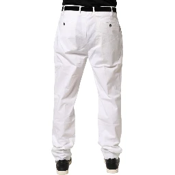 White Cotton Stretch Tapered Mid Waist Chino Pants