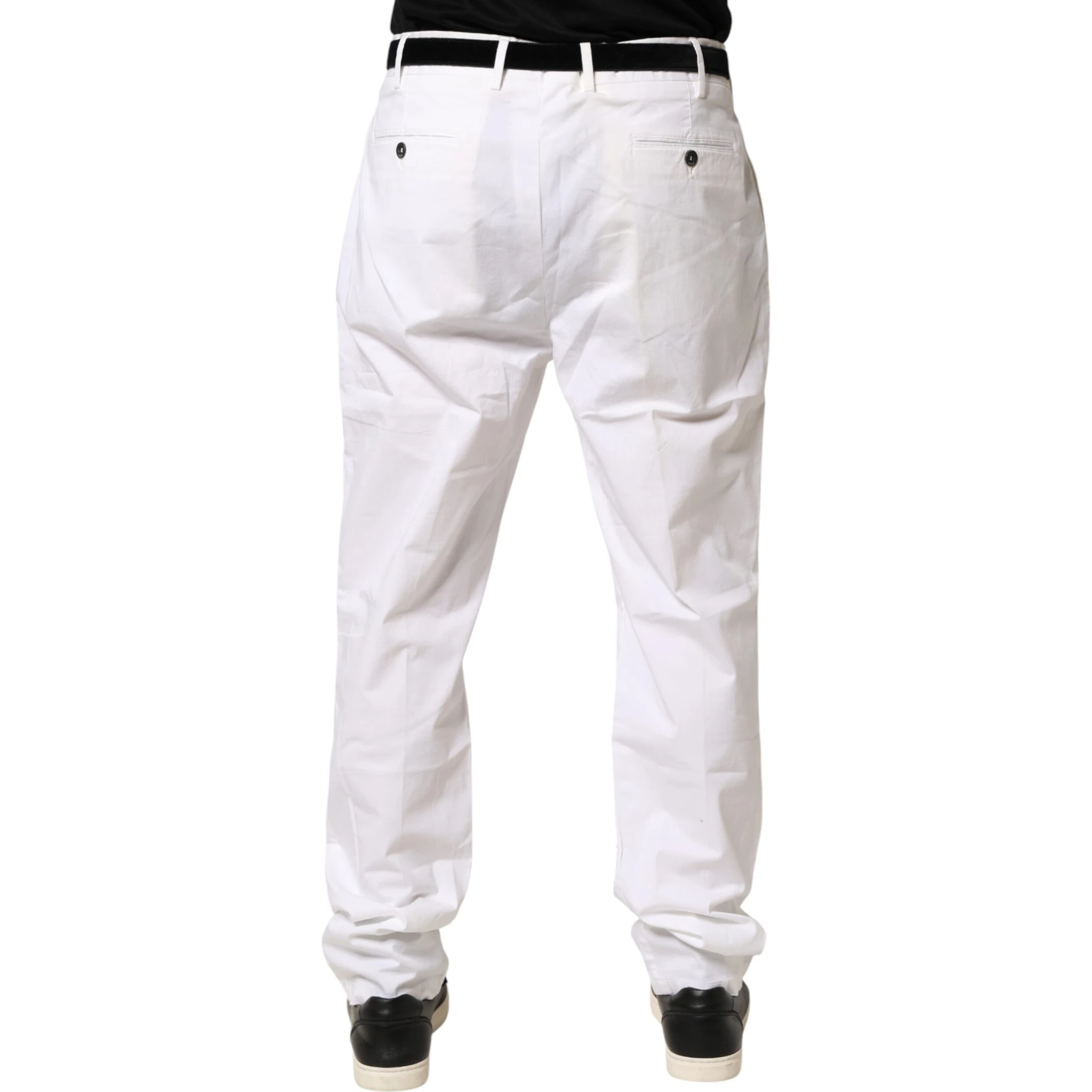 White Cotton Stretch Tapered Mid Waist Chino Pants