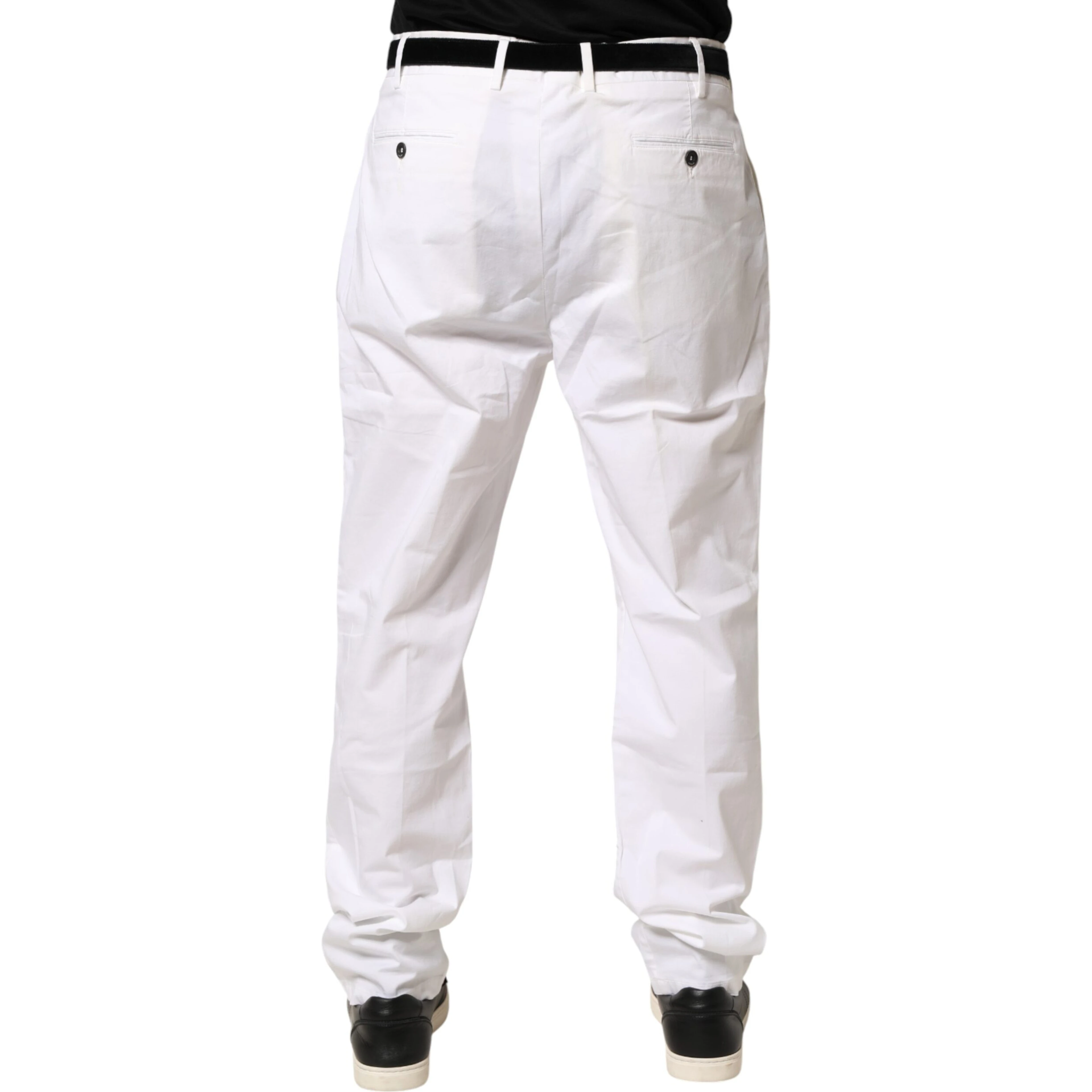White Cotton Stretch Tapered Mid Waist Chino Pants