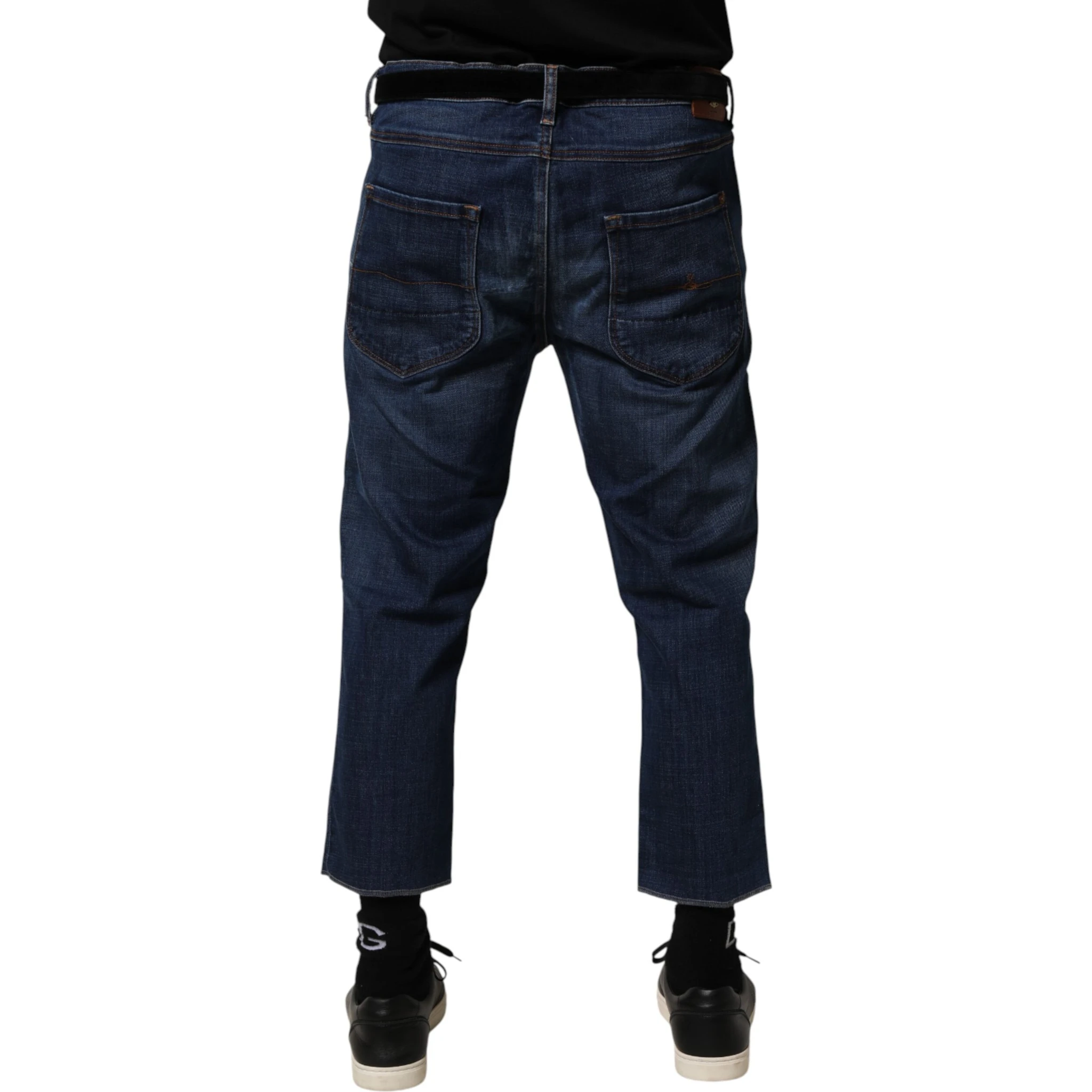 Blue Mid Waist Cotton Men Cropped Denim Jeans