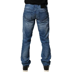 Blue Washed Cotton Regular Fit Men Denim Trouser Jeans