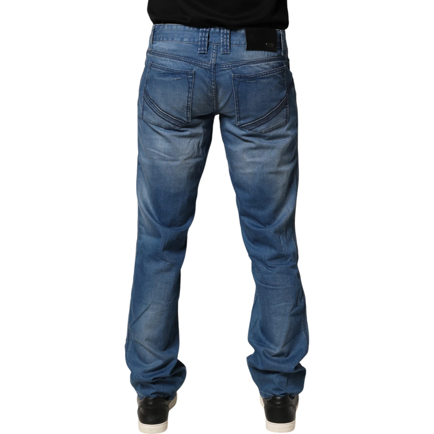 Blue Washed Cotton Regular Fit Men Denim Trouser Jeans