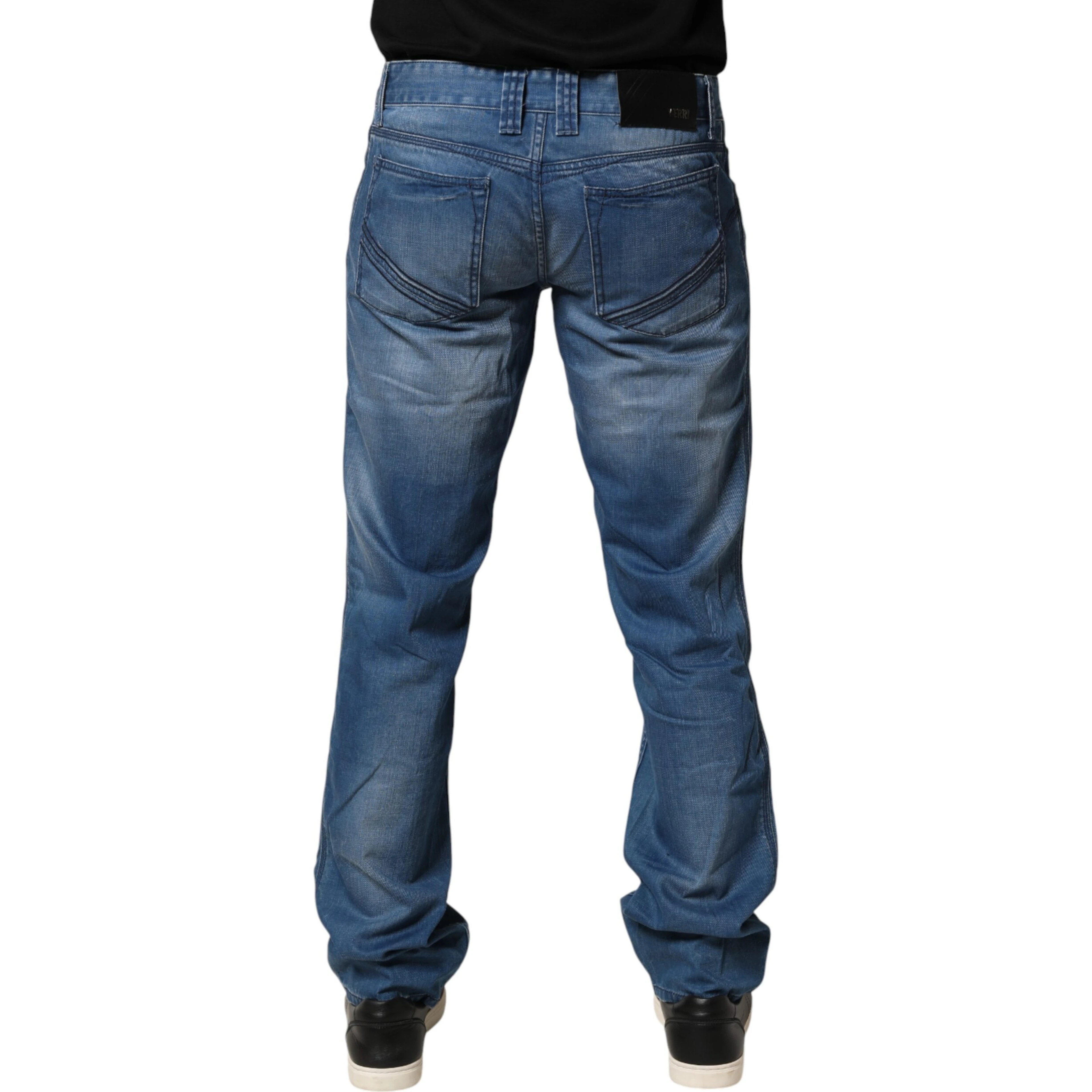 Blue Washed Cotton Regular Fit Men Denim Trouser Jeans