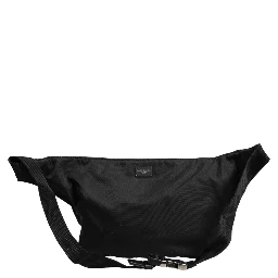 Black Logo Tape Print Waist Fanny Pack Men's Borse Bag