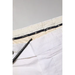 White Cotton Stretch Tapered Mid Waist Chino Pants