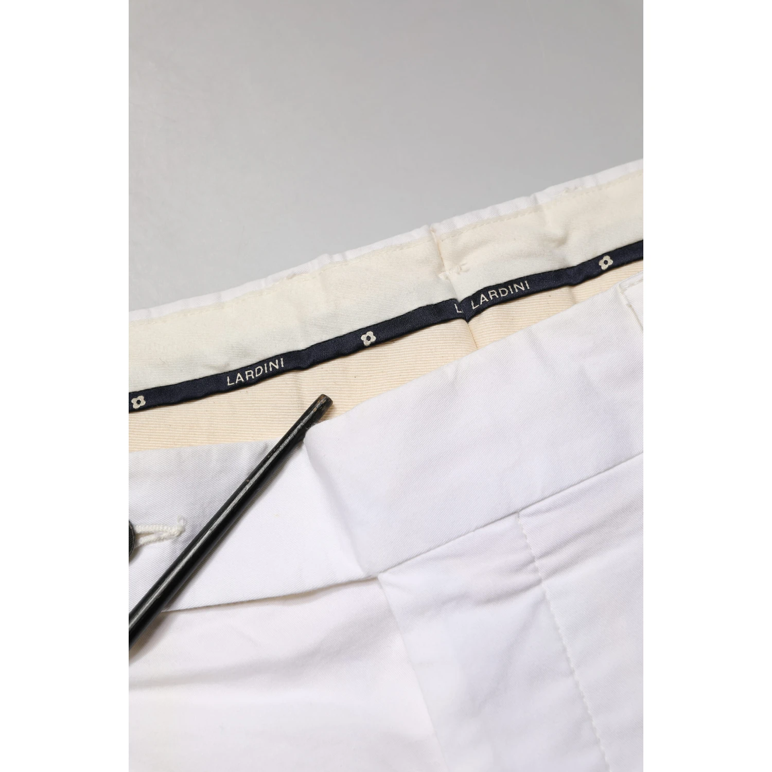 White Cotton Stretch Tapered Mid Waist Chino Pants