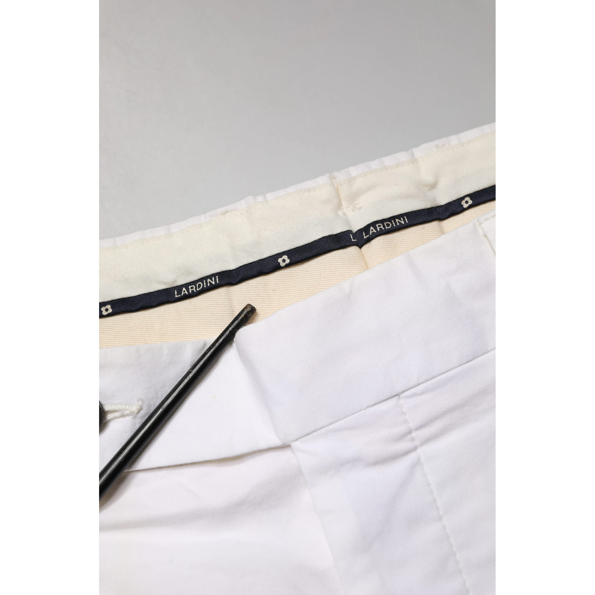 White Cotton Stretch Tapered Mid Waist Chino Pants