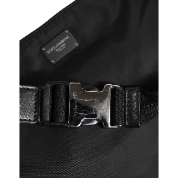 Black Logo Tape Print Waist Fanny Pack Men's Borse Bag