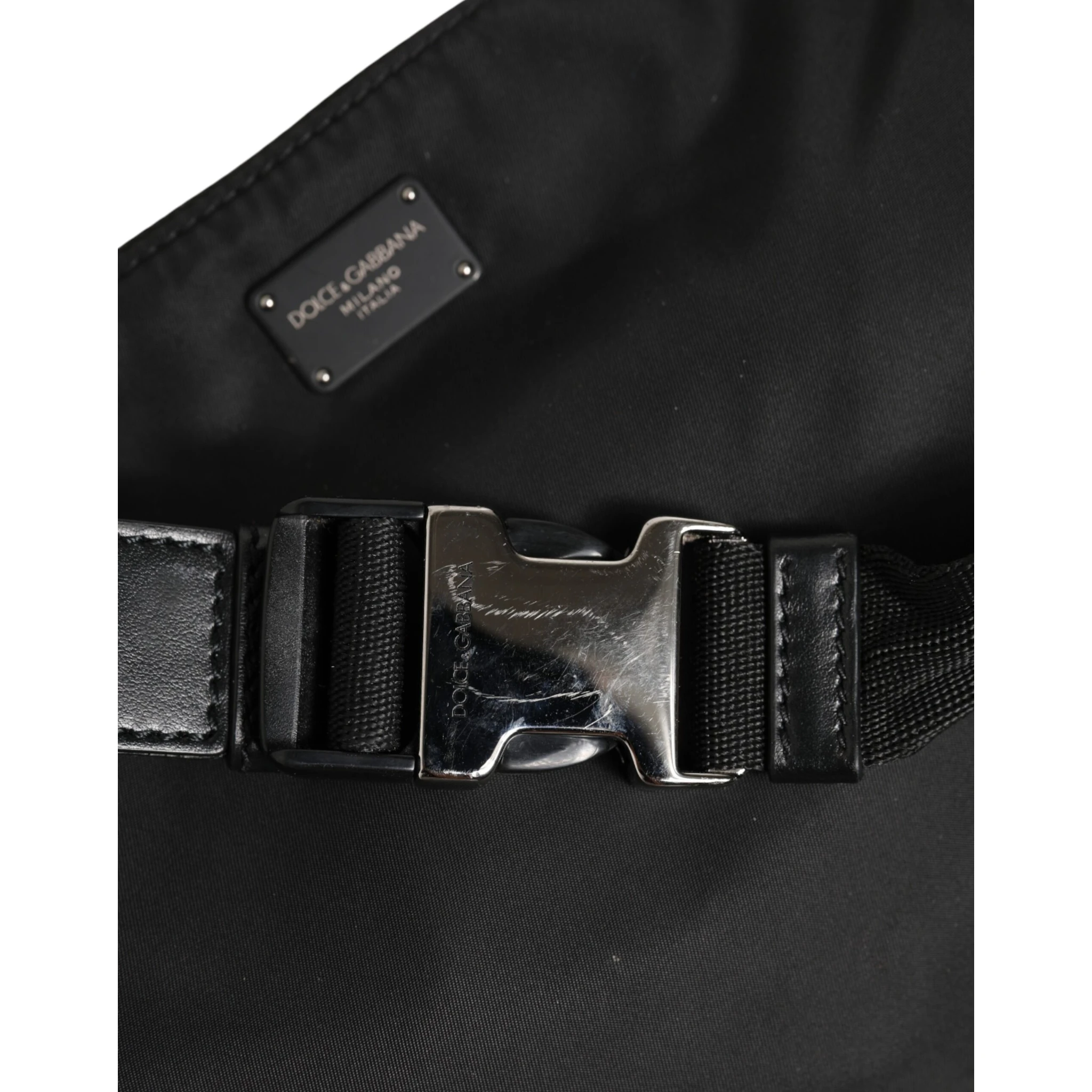 Black Logo Tape Print Waist Fanny Pack Men's Borse Bag