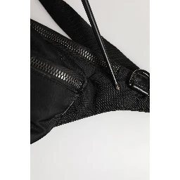 Black Logo Tape Print Waist Fanny Pack Men's Borse Bag