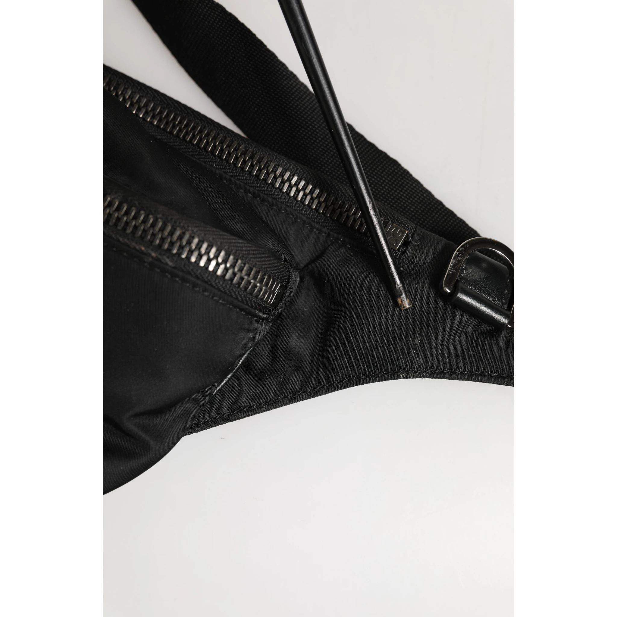 Black Logo Tape Print Waist Fanny Pack Men's Borse Bag