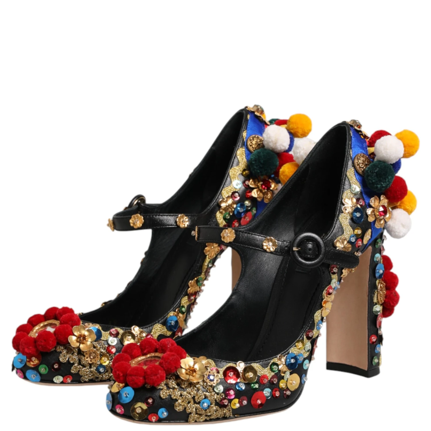 Black Gold Embellished MARY JANES Pumps Shoes