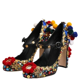 Black Gold Embellished MARY JANES Pumps  Shoes
