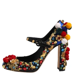 Black Gold Embellished MARY JANES Pumps  Shoes