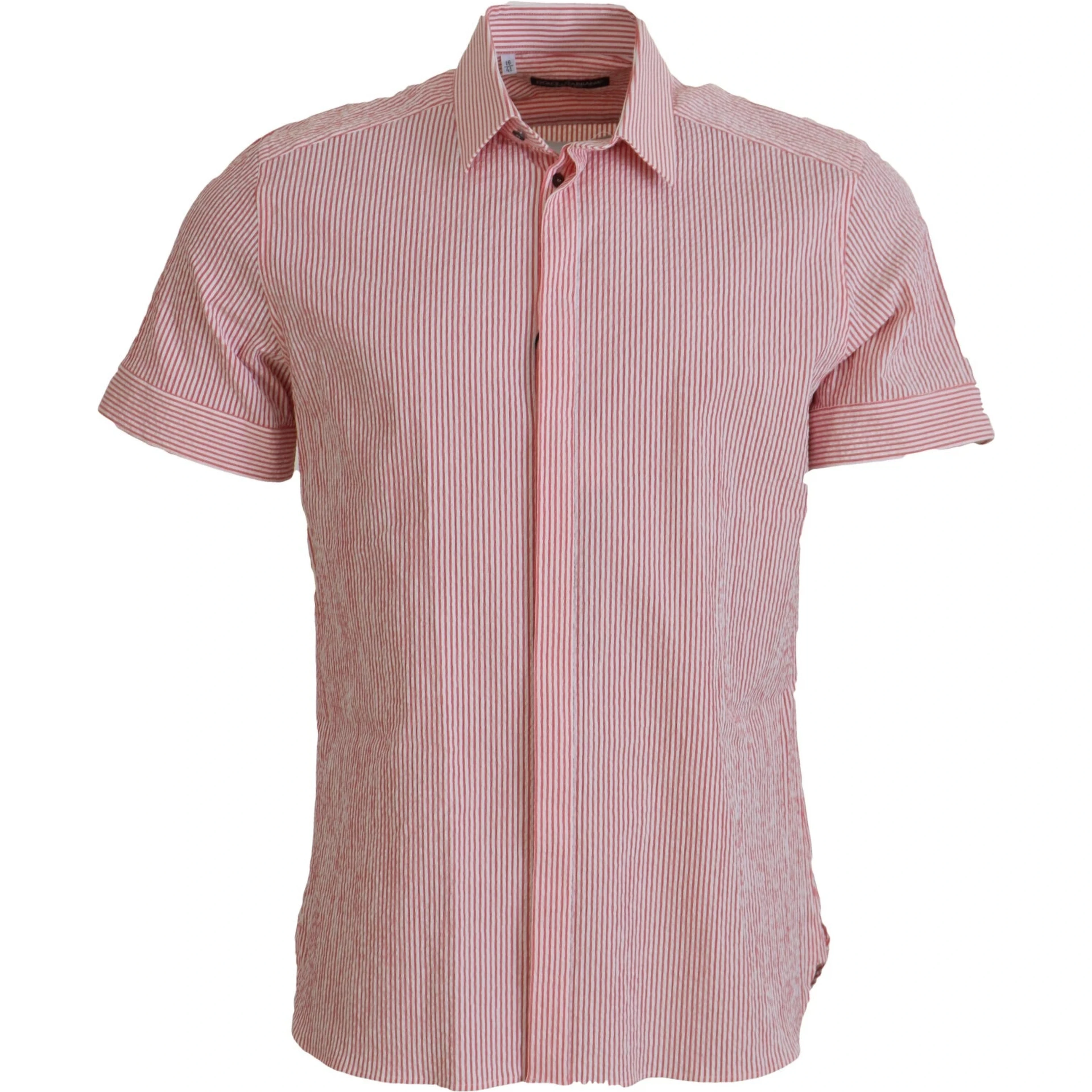 Red White Striped Cotton Short Sleeve Shirt